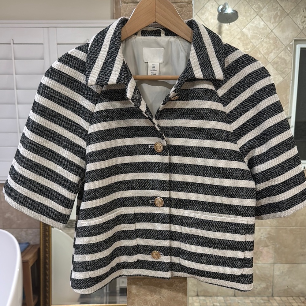 H&M Black and White Striped Blazer